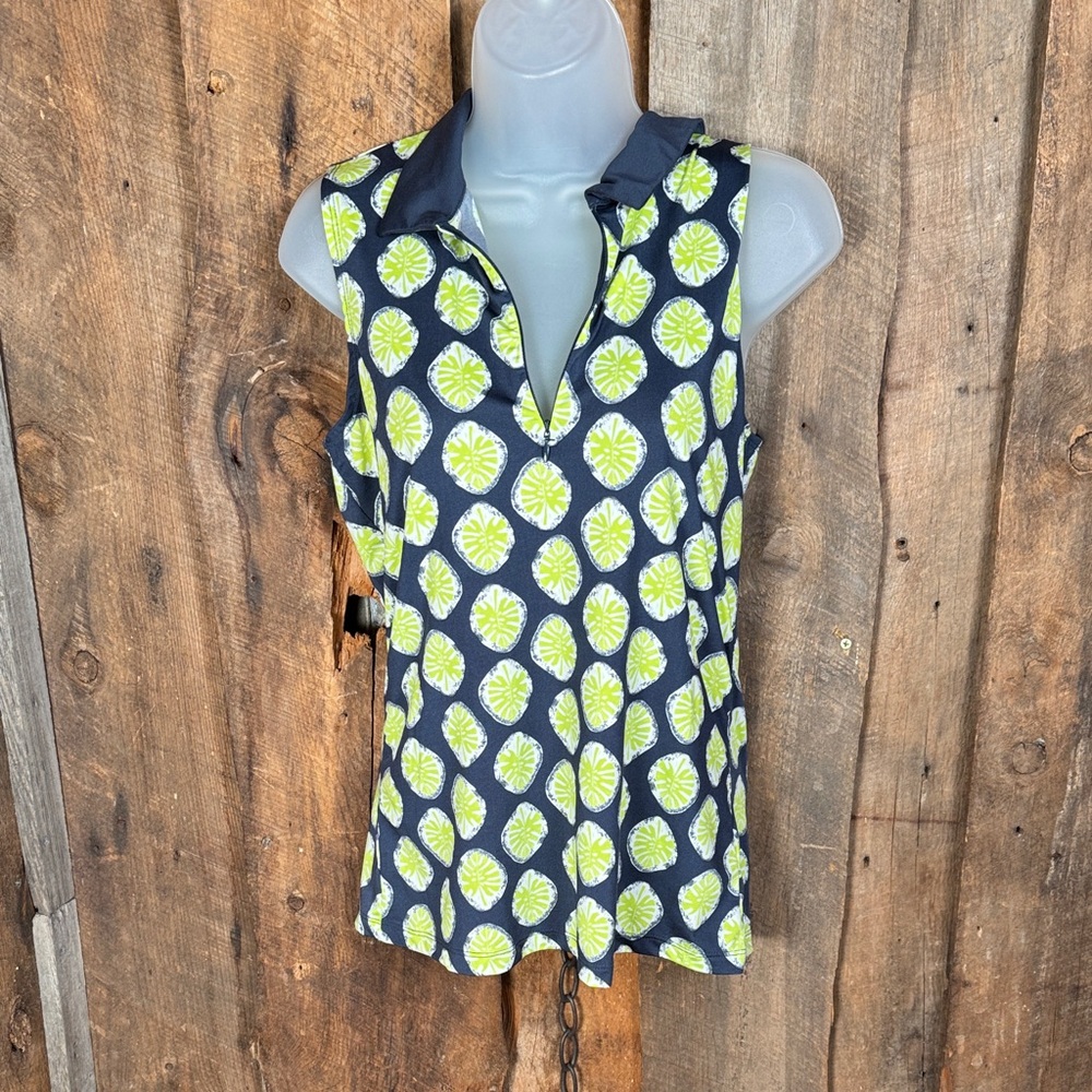 Tommy Bahama Blue and Lime Sleeveless Blouse